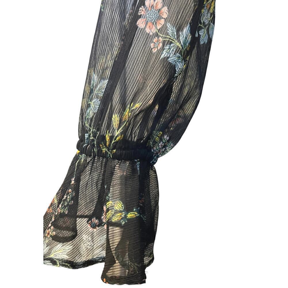 Who What Wear Tiered Dress Womens Small Black Floral Chiffon Above Knee Tie Neck - Picture 9 of 9